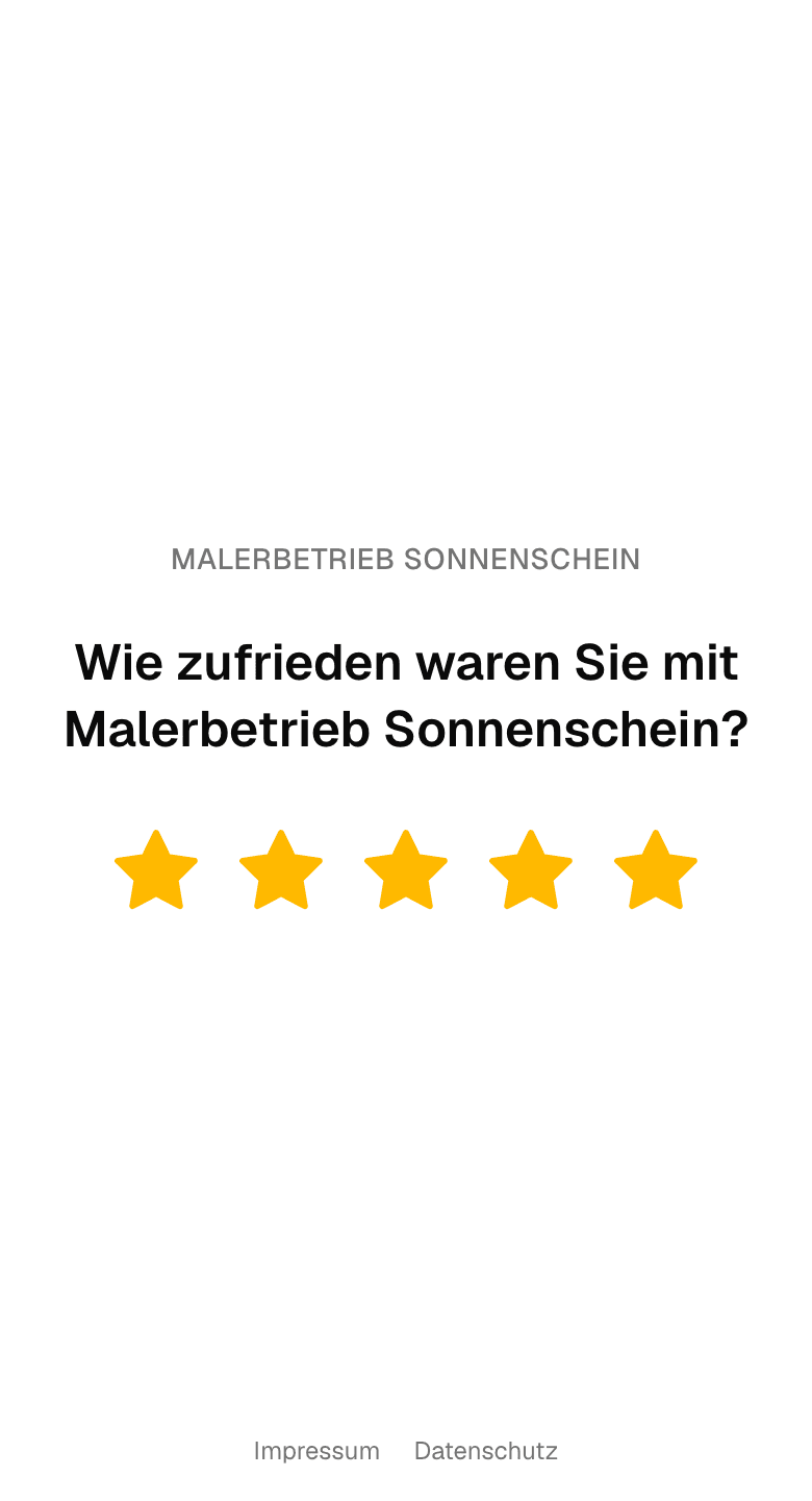 Bewertungsseite für den Kunden mit fünf Sternen